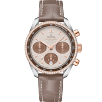Speedmaster 38 38 mm, acier - or « Sedna™ » sur bracelet en cuir - 324.28.38.50.02.002